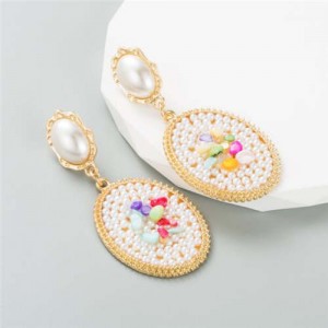 Rhinestone and Pearl Embellished Vintage Fashion Luxury Wholesale Women Earrings - White