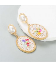 Rhinestone and Pearl Embellished Vintage Fashion Luxury Wholesale Women Earrings - White