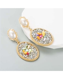 Rhinestone and Pearl Embellished Vintage Fashion Luxury Wholesale Women Earrings - Silver
