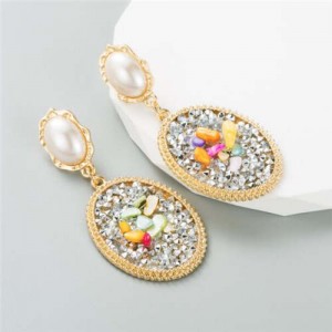 Rhinestone and Pearl Embellished Vintage Fashion Luxury Wholesale Women Earrings - Silver