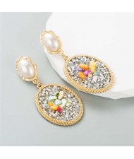 Rhinestone and Pearl Embellished Vintage Fashion Luxury Wholesale Women Earrings - Silver