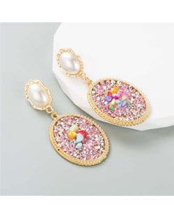 Rhinestone and Pearl Embellished Vintage Fashion Luxury Wholesale Women Earrings - Pink