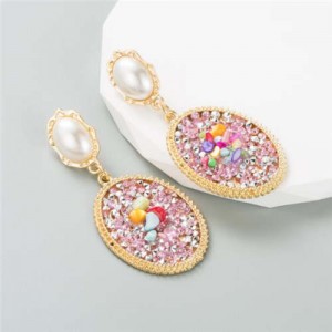 Rhinestone and Pearl Embellished Vintage Fashion Luxury Wholesale Women Earrings - Pink