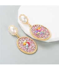 Rhinestone and Pearl Embellished Vintage Fashion Luxury Wholesale Women Earrings - Pink