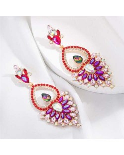 Bohemian Hollow Fashion Shining Rhinestone Vintage Style Women Wholesale Dangle Earrings - Red
