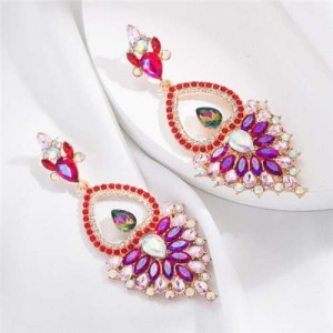 Bohemian Hollow Fashion Shining Rhinestone Vintage Style Women Wholesale Dangle Earrings - Red