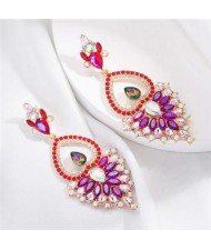 Bohemian Hollow Fashion Shining Rhinestone Vintage Style Women Wholesale Dangle Earrings - Red