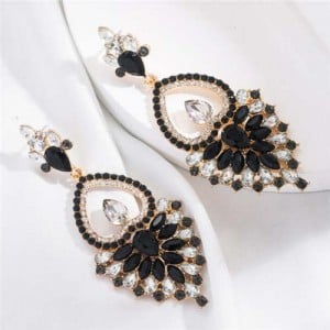 Bohemian Hollow Fashion Shining Rhinestone Vintage Style Women Wholesale Dangle Earrings - Black