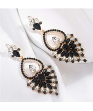 Bohemian Hollow Fashion Shining Rhinestone Vintage Style Women Wholesale Dangle Earrings - Black