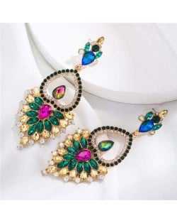 Bohemian Hollow Fashion Shining Rhinestone Vintage Style Women Wholesale Dangle Earrings - Green