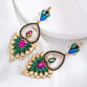 Bohemian Hollow Fashion Shining Rhinestone Vintage Style Women Wholesale Dangle Earrings - Green