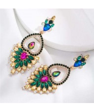 Bohemian Hollow Fashion Shining Rhinestone Vintage Style Women Wholesale Dangle Earrings - Green