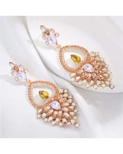 Bohemian Hollow Fashion Shining Rhinestone Vintage Style Women Wholesale Dangle Earrings - Champagne