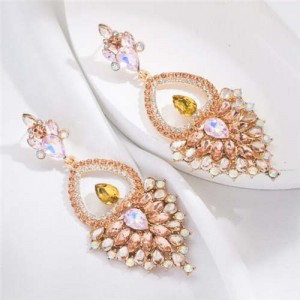 Bohemian Hollow Fashion Shining Rhinestone Vintage Style Women Wholesale Dangle Earrings - Champagne