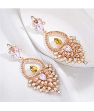 Bohemian Hollow Fashion Shining Rhinestone Vintage Style Women Wholesale Dangle Earrings - Champagne