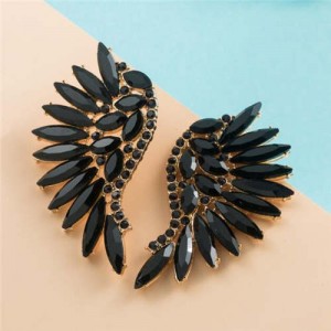 Luxurious Glistening Party Fashion Angel Wings Women Wholesale Stud Earrings - Black