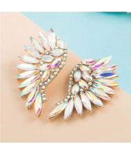 Luxurious Glistening Party Fashion Angel Wings Women Wholesale Stud Earrings - Luminous White