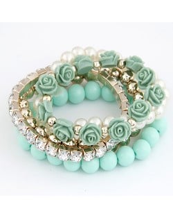 Flowers and Ball Beads Mixed Style Bracelet - Green