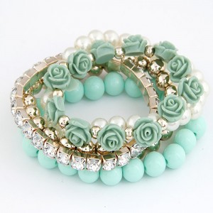 Flowers and Ball Beads Mixed Style Bracelet - Green