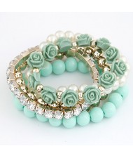 Flowers and Ball Beads Mixed Style Bracelet - Green