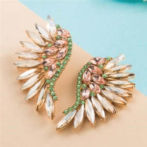 Luxurious Glistening Party Fashion Angel Wings Women Wholesale Stud Earrings - Green