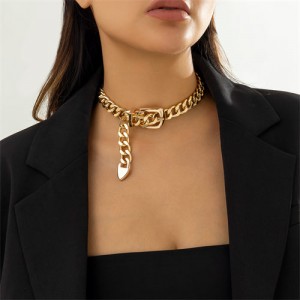 Vintage Belt Buckle Chain Choker Alloy Fashion Wholesale Necklace - Golden