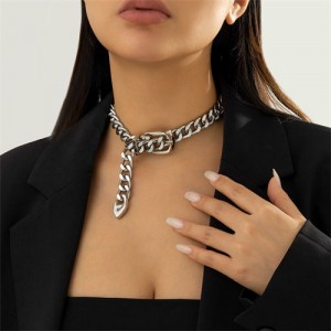 Vintage Belt Buckle Chain Choker Alloy Fashion Wholesale Necklace - Silver