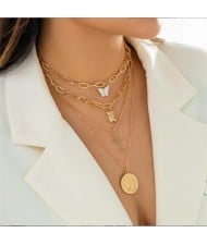 Vintage Butterfly and Cross Pendants Multilayers Alloy Fashion Wholesale Necklace