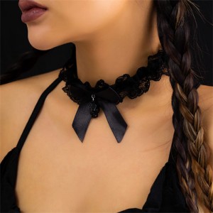 Sweet and Cool Style Black Bowknot Lace Fashion Wholesale Necklace