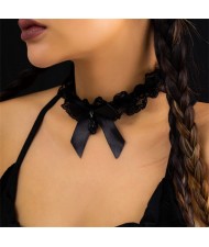 Sweet and Cool Style Black Bowknot Lace Fashion Wholesale Necklace