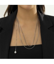 Unique Design Tow-layers Snake Chain Pearl Pendant Fashion Wholesale Necklace