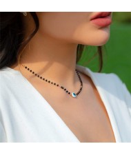 Simple Black Beads Chain Blue Color Eye Pendant Punk Fashion Wholesale Necklace