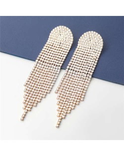 Super Shining Rhinestone Long Tassel Party Fashion Shoulder Duster Earrings - Golden