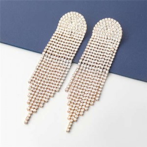 Super Shining Rhinestone Long Tassel Party Fashion Shoulder Duster Earrings - Golden