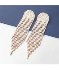 Super Shining Rhinestone Long Tassel Party Fashion Shoulder Duster Earrings - Golden