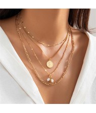 Business and Sweet Cool Style Coin Pendant Multi-layers Pearl Wholesale Necklace