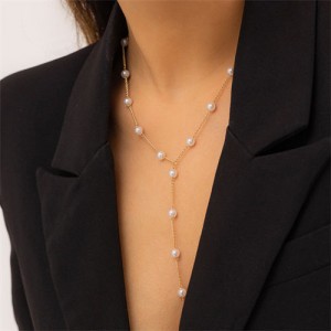Business Style Y Shape Design Pearl Chain Office Lady Wholesale Fashion Necklace