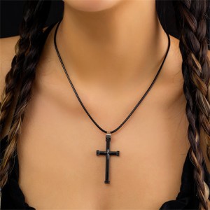 Simple Design Gun Black Cross Pendant Wholesale Fashion Rope Necklace