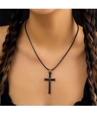 Simple Design Gun Black Cross Pendant Wholesale Fashion Rope Necklace