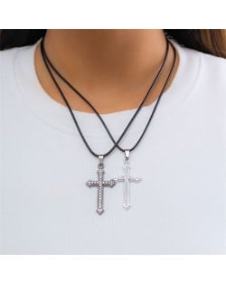 Simple Design Gun Black Cross Pendant Wholesale Fashion Rope Necklace