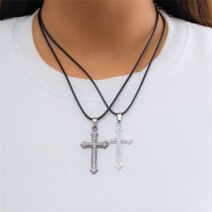 Punk Style Two Cross Pendants Wholesale Fashion Rope Necklace
