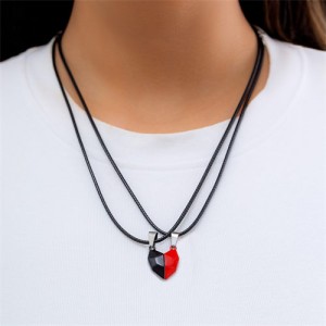 Unique Design Hip-hop Style Magnet Heart Pendant Lovers Necklace - Black Red