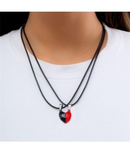 Unique Design Hip-hop Style Magnet Heart Pendant Lovers Necklace - Black Red