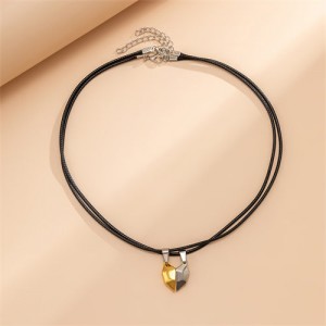 Unique Design Hip-hop Style Magnet Heart Pendant Lovers Necklace - Yellow Silver