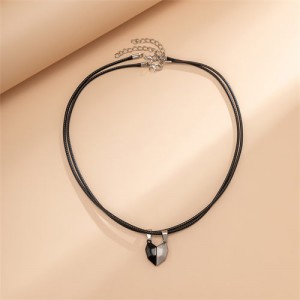 Unique Design Hip-hop Style Magnet Heart Pendant Lovers Necklace - Black Silver