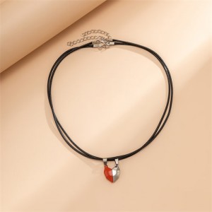 Unique Design Hip-hop Style Magnet Heart Pendant Lovers Necklace - Red Silver