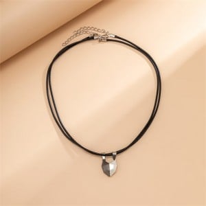 Unique Design Hip-hop Style Magnet Heart Pendant Lovers Necklace - Gray White