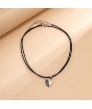 Unique Design Hip-hop Style Magnet Heart Pendant Lovers Necklace - Gray White