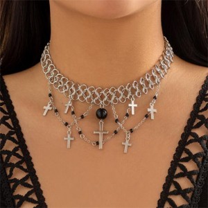 Hollow-out Alloy Chain Cross Tassel Punk Style Wholesale Fashion Necklace