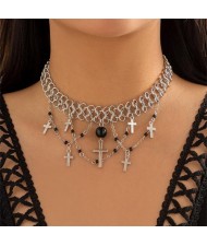 Hollow-out Alloy Chain Cross Tassel Punk Style Wholesale Fashion Necklace